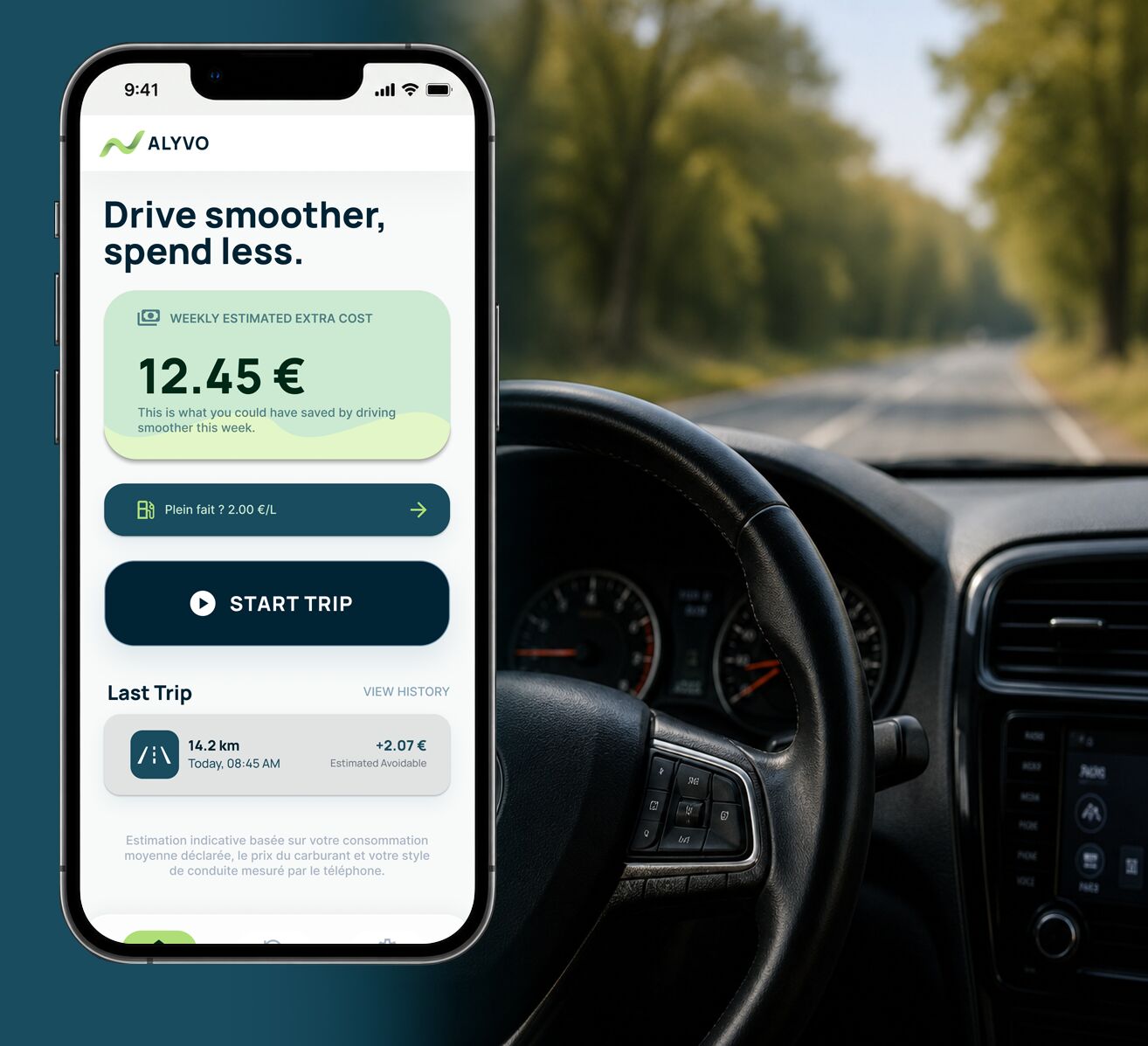 Application Alyvo éco-conduite pour économiser du carburant sur iPhone